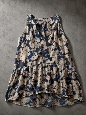 Sim & Sam MFloral Sleeveless Blouse Blue Cream High Low Tank Top Women's